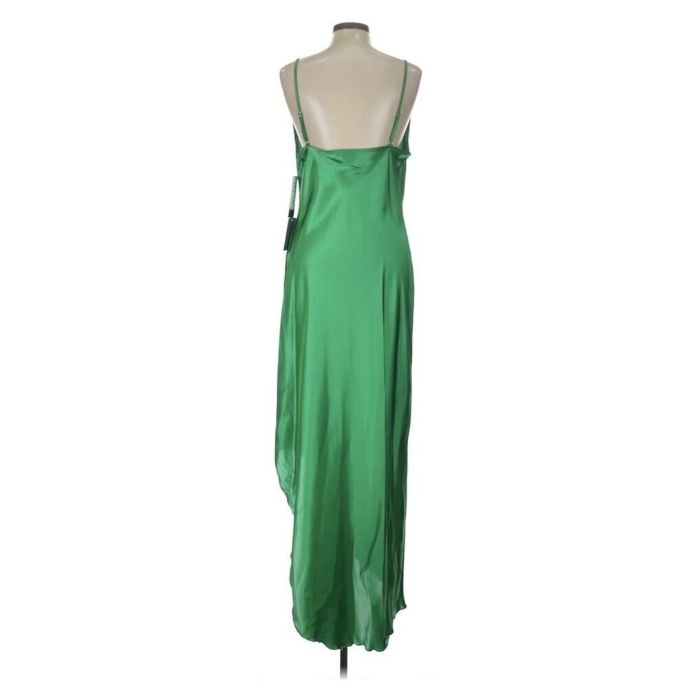 NWT bebe Green Satin Slip Dress Asymmetrical Hem Cowl Neck Maxi Large - Picture 3 of 6